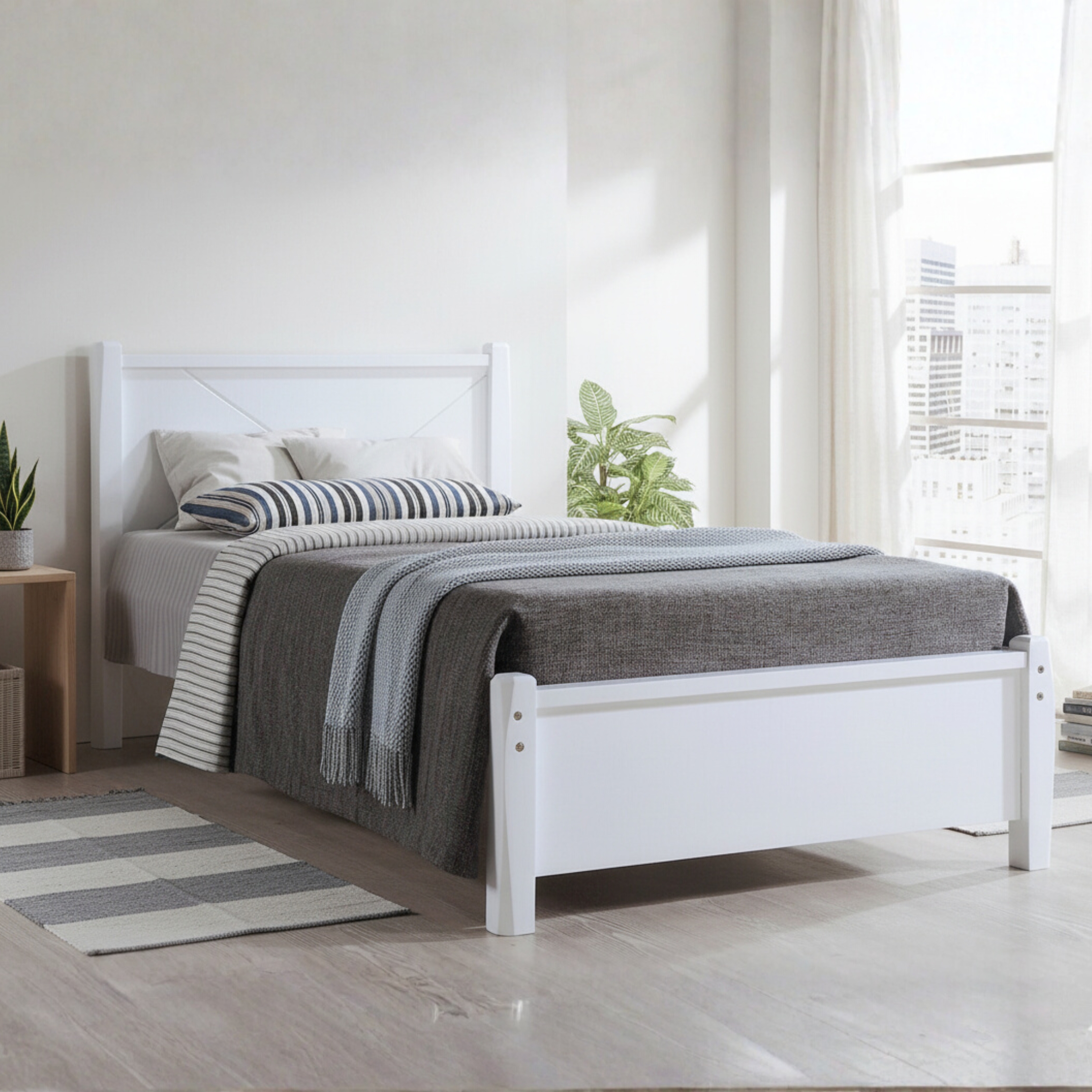 alexander PULLOUT WHT single ALEXANDER Solid Wood Single Size Bed Frame-White - Image 1