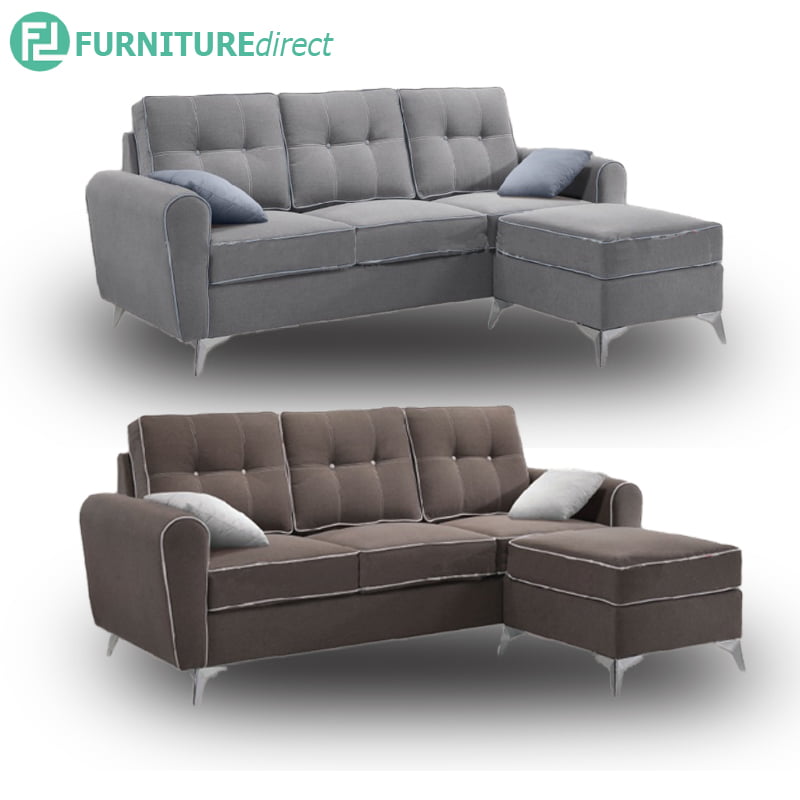 Mia 3 Seater Fabric L Shaped Sofa With, Mia 3 Seater Leather Sofa With Chaise