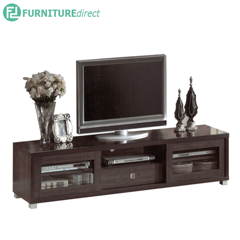 Tad Lynda 6 Feet Tv Cabinet With Glass, Tv Stand With Sliding Glass Doors