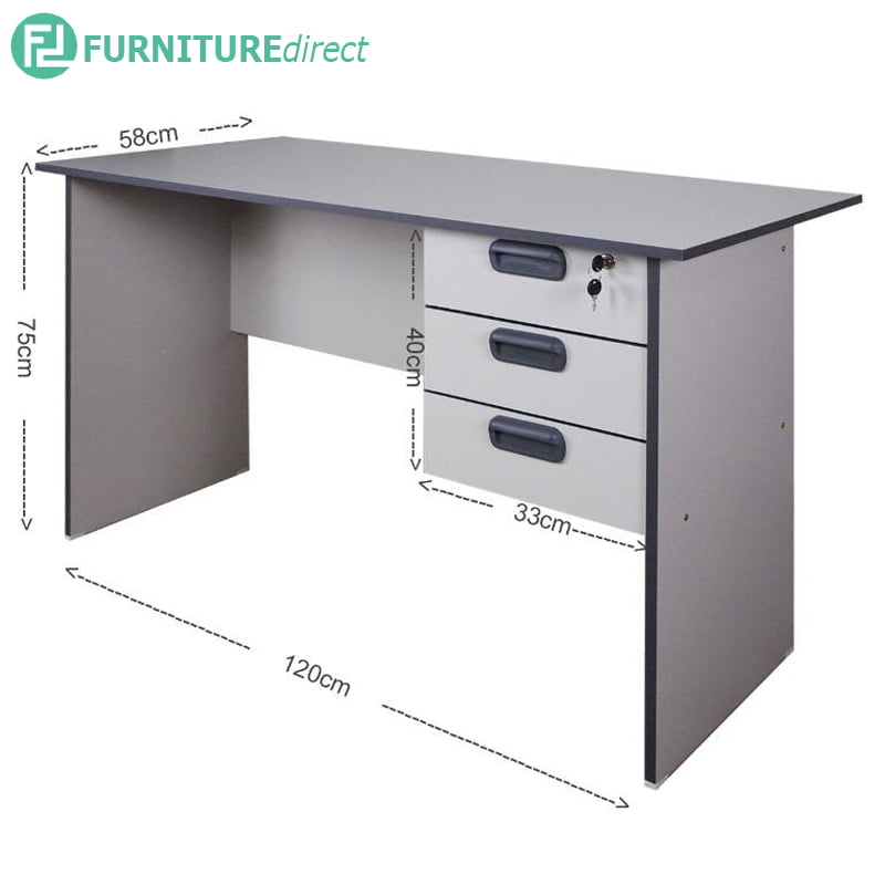 Eko 4 Feet Office Desk Study Desk With 3 Drawer Grey