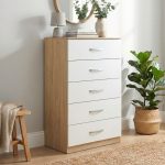 ESCOT 5 Drawer Chest-White+Oak