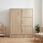 BARRY 4 Door Children Wardrobe With Key Lock-Oak