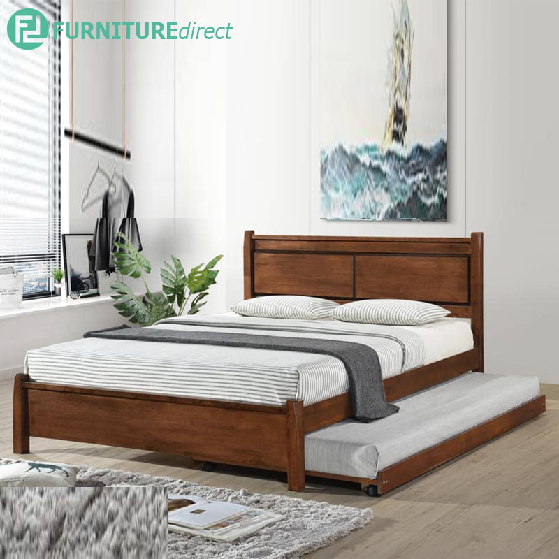 Db55519 Clinton Solid Wood Bedframe, Queen Size Bed With Pull Out Bed
