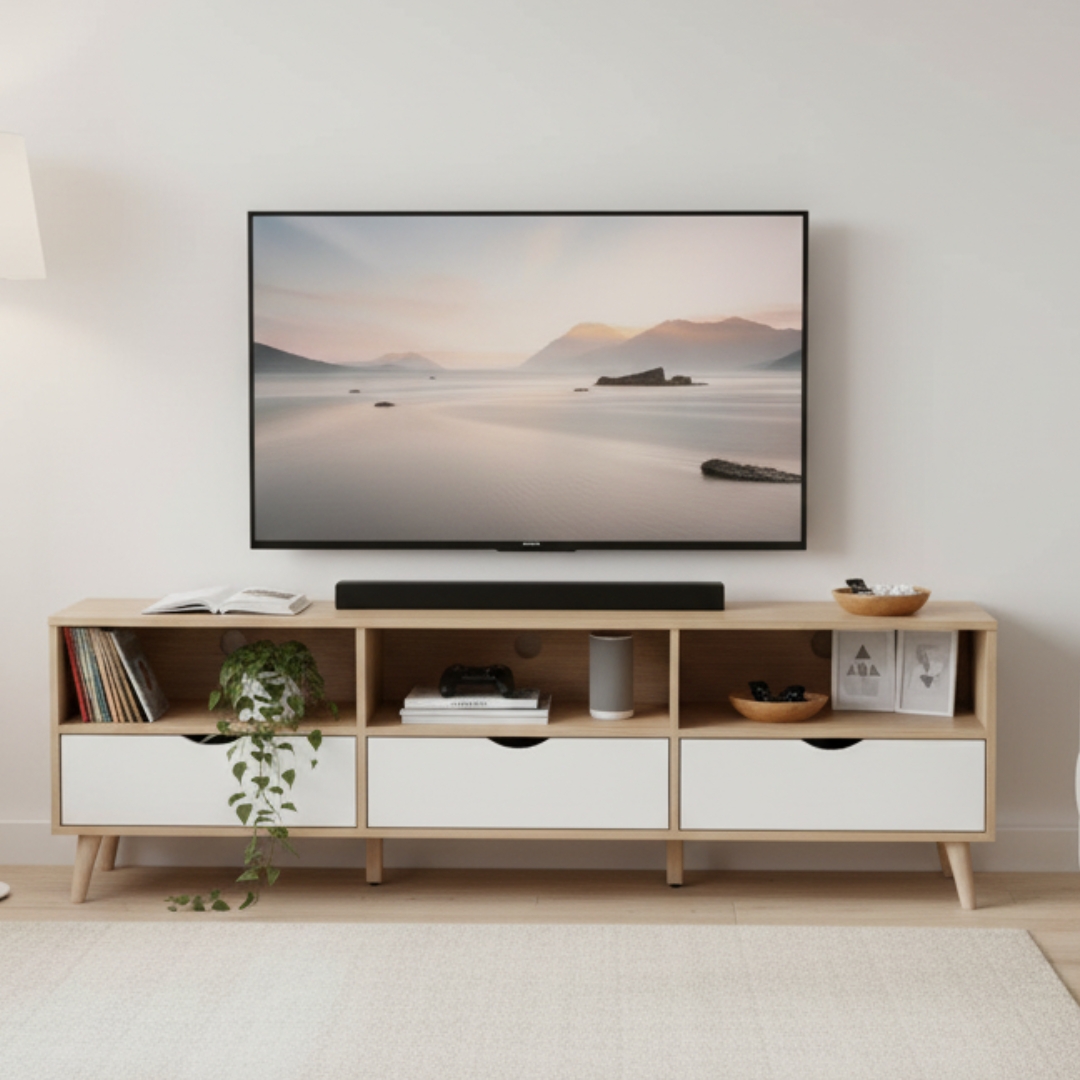 ORICIA 6FT TV-1 ORICIA 180cm TV Cabinet-Oak+White - Image 1