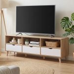 ORICIA 180cm TV Cabinet-Oak+White - Image 2