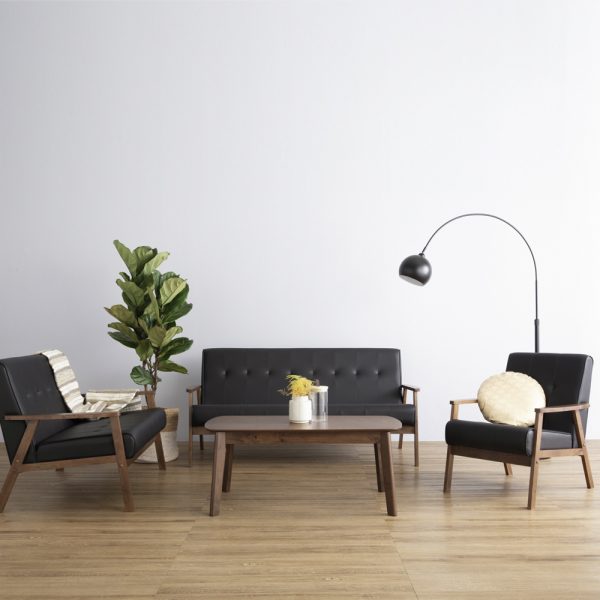 TRITON Solid Wood Sofa Set With Coffee Table-Black