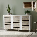 ENYA 3 Door Shoe Cabinet-Oak+White - Image 2