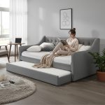 HALEY Daybed With Trundle Pull Out-Grey Linen