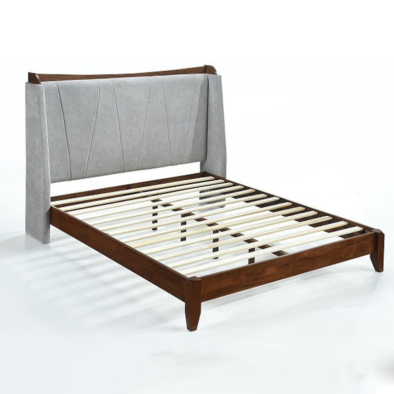 Navy Solid Wood Queen Size Bed Frame, Light Grey Queen Size Bed Frame