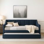 ROISE Daybed With Trundle Pull Out-Blue Velvet - Image 2