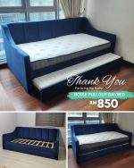 ROISE Daybed With Trundle Pull Out-Blue Velvet - Image 5