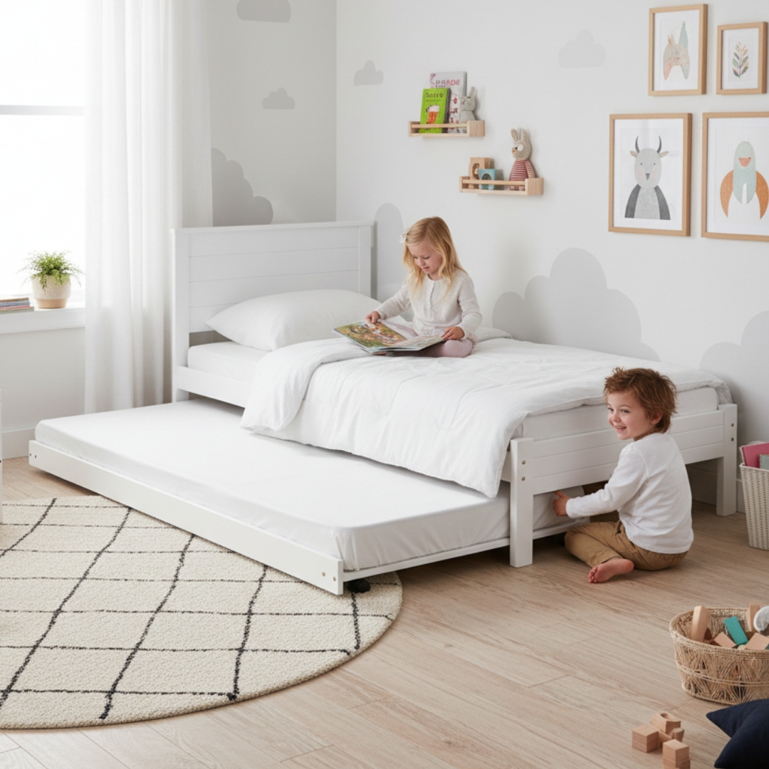 653016 BRANDI BRANDI Single Size Pull Out Bed Frame-White - Image 1