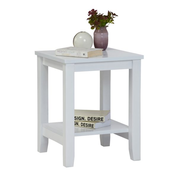 ELINA Solid Wood Bedside Table-White