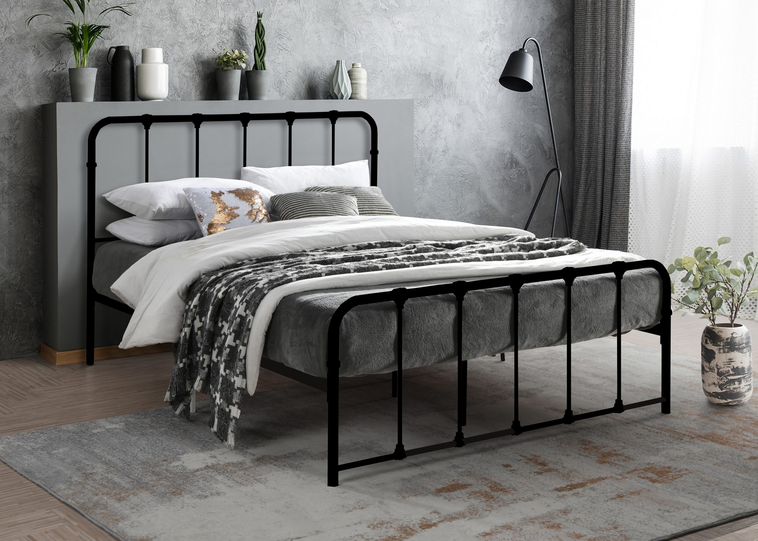 DOMEE queen size metal bed frame-black - FurnitureDirect.com.my