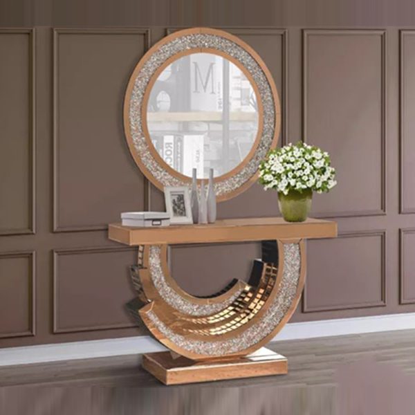 Buy New Arrival Sparkling Crushed Diamond Living Room Mirrored Console Table  With Decor Wall Mirror Set Mirrored Furniture Product on