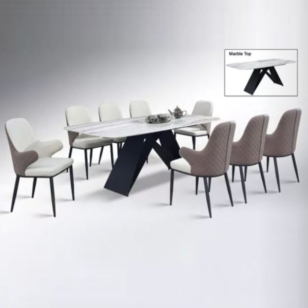 WLS 8 Seater Artificial Marble Top Dining Set