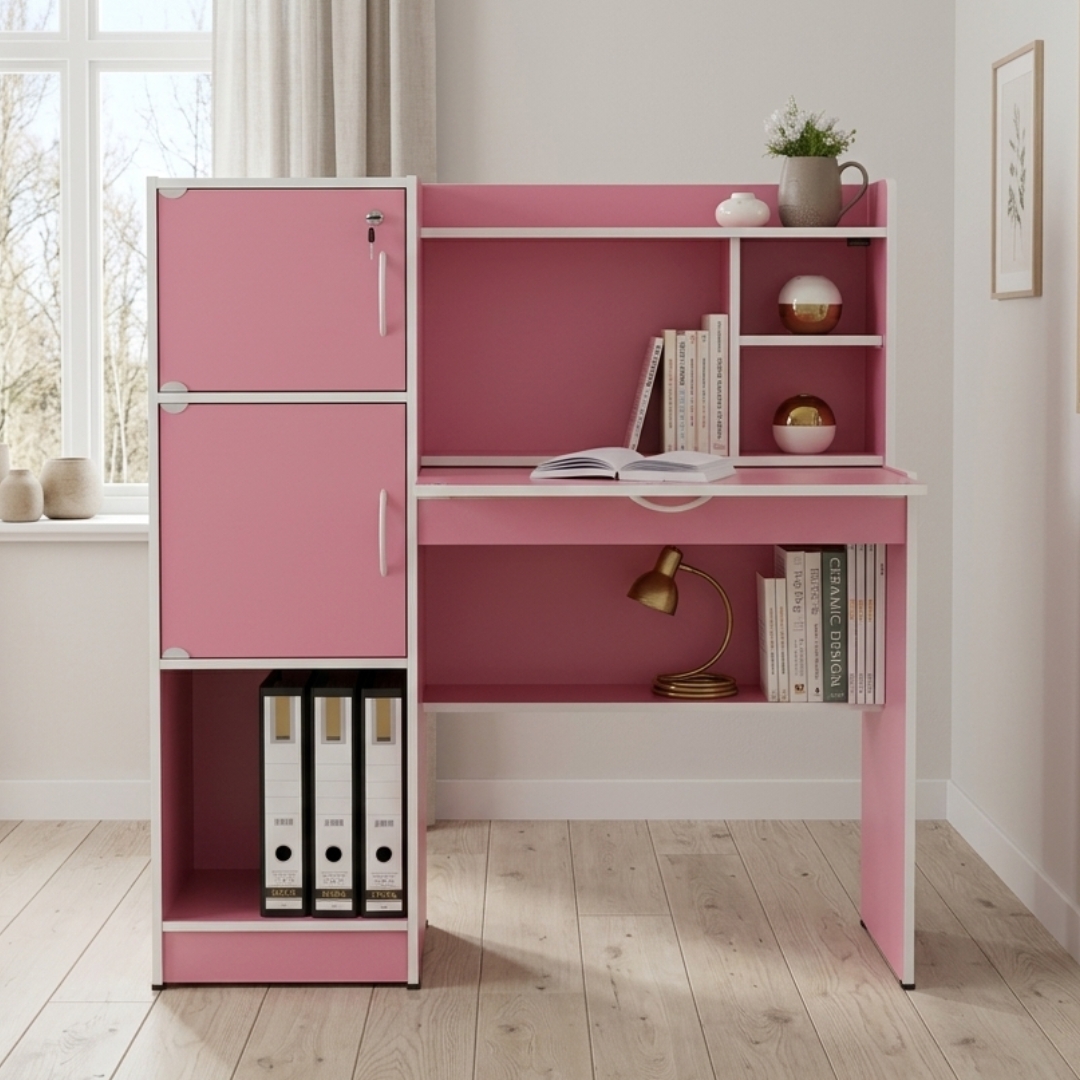 124021 26 FAYNE 120cm Space Saver Study Desk-Pink - Image 1
