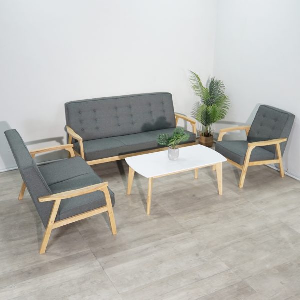 SOMERSET Solid Wood Sofa Set With Coffee Table-Grey