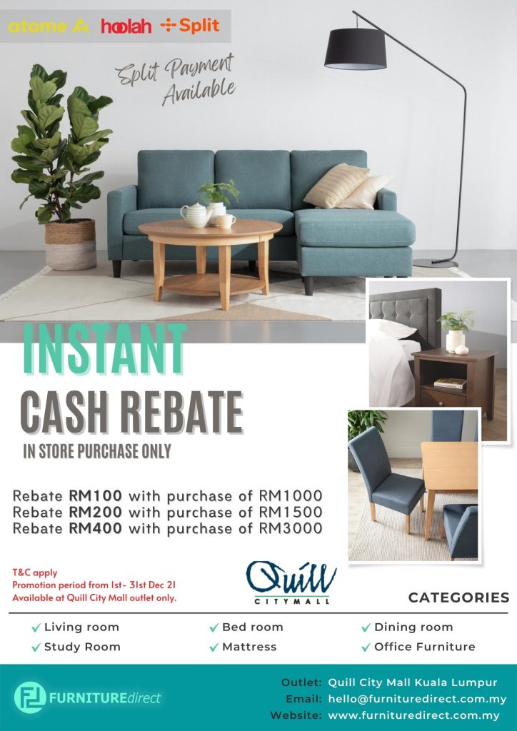 Instant cash rebate for in store purchase at Quill City Mall