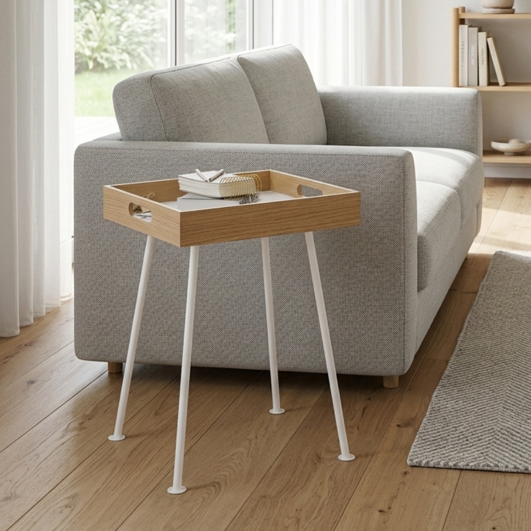 131056 GABLE GRAZIA Side Table With Portable Tray-Oak - Image 1