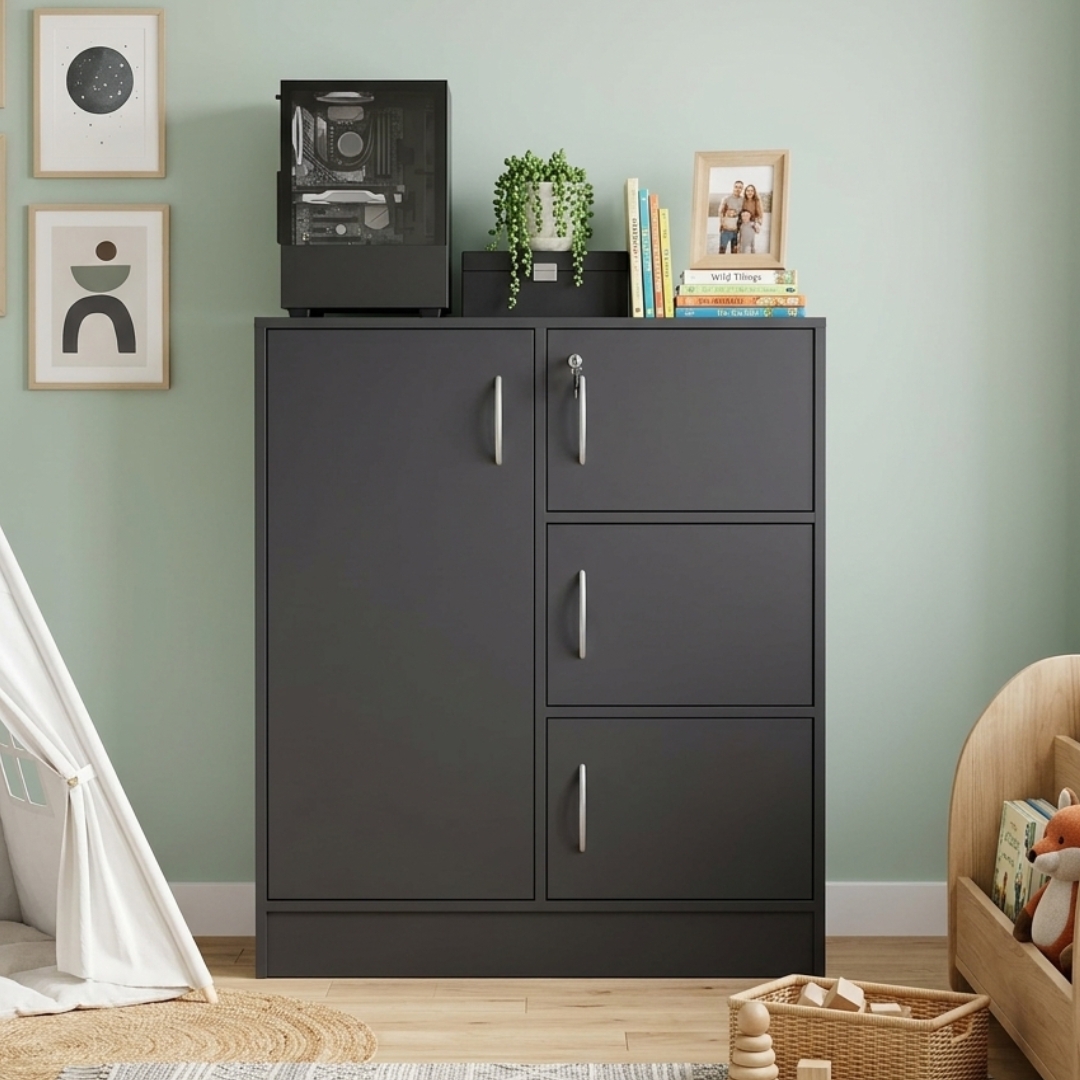 BARRY 4D WENGE 26-1 BARRY 4 Door Children Wardrobe With Key Lock-Wenge - Image 1