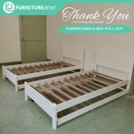 THOMAS Solid Wood Single Size Bed Frame With Pull Out-White - Image 3