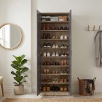 ESCOT 6 Feet Tall Shoe Cabinet With Adjustable Shelves-Grey - Image 4