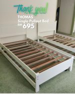THOMAS Solid Wood Single Size Bed Frame With Pull Out-White - Image 5