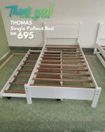 THOMAS Solid Wood Single Size Bed Frame With Pull Out-White - Image 6