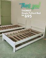THOMAS Solid Wood Single Size Bed Frame With Pull Out-White - Image 7