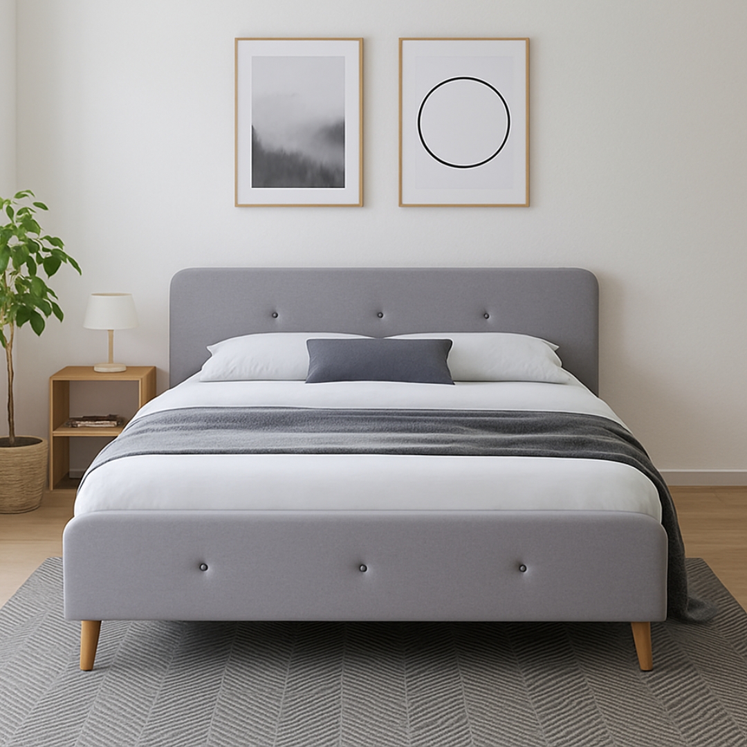 PAYTON BED-2 PAYTON Queen Size Scandinavian Fabric Bed Frame-Grey - Image 1