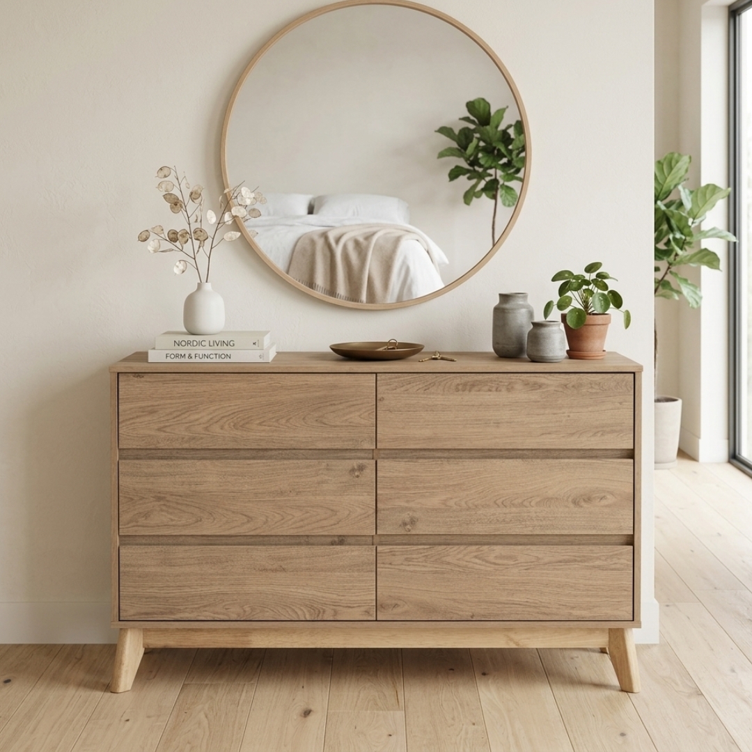 344031 HIRADO HIRANO 6 Drawers Chest Sideboard-Oak - Image 1