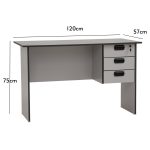 ECO 120CM 3 Drawers Writing Desk With Key Lock-Grey - Image 5