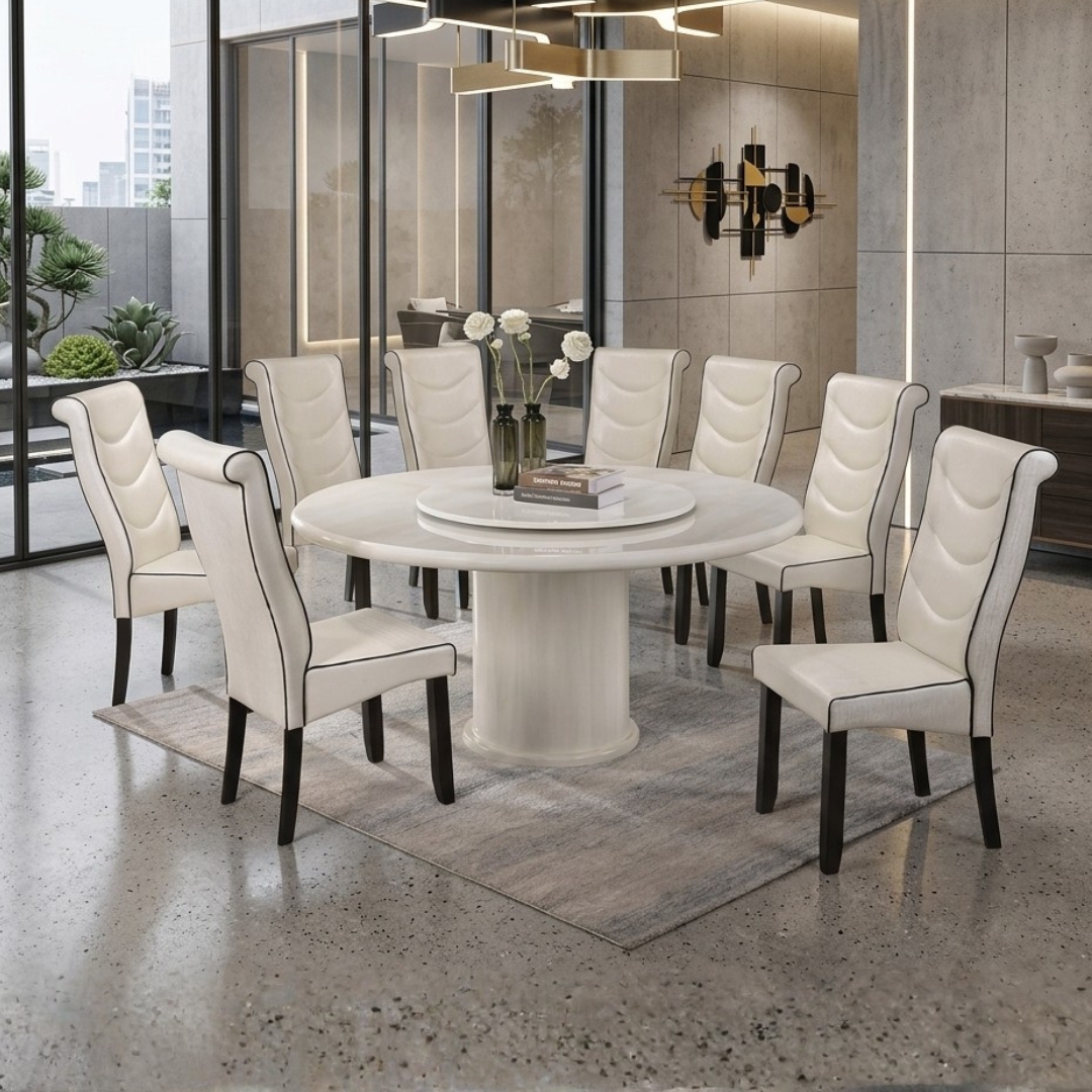 DARCIE 8S RND-2 DARCIE Artificial Travertine 8 Seater Round Dining Set - Image 1