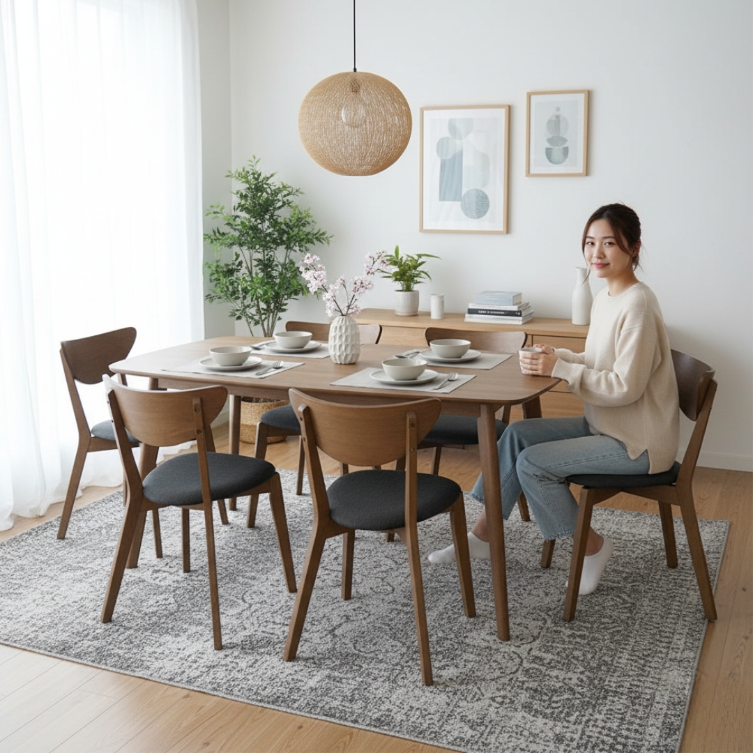 DINING PACKAGE-NAIDA 6 SEATER AIMON 6 Seater Dining Set-Cocoa - Image 1