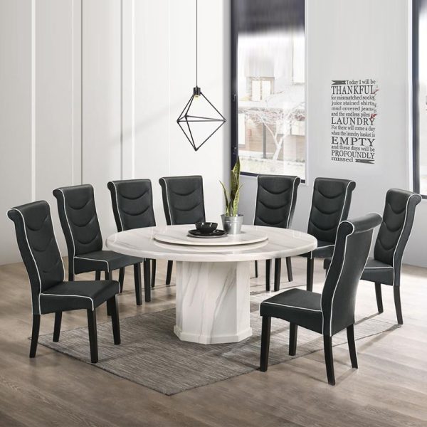 DARCIE 8 Seater Cultured Marble Round Dining Set With Lazy Susan-Black