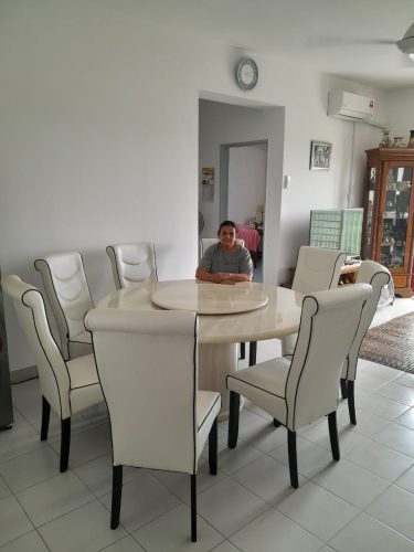 Click to view full screen DARCIE 8 Seater Artificial Marble Dining Table With Lazy Susan-White photo review