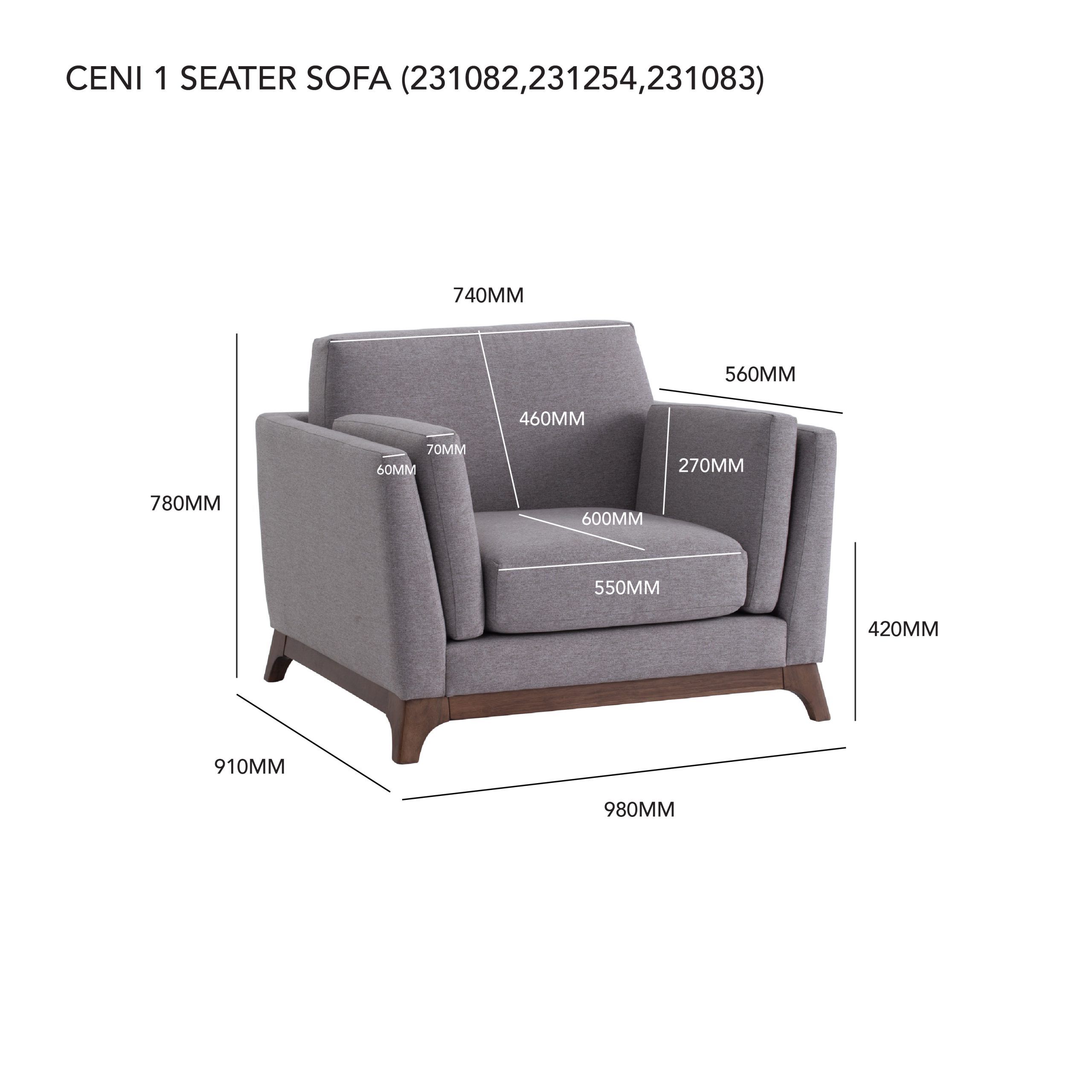 Ceni 1 Seater Sofa Navy