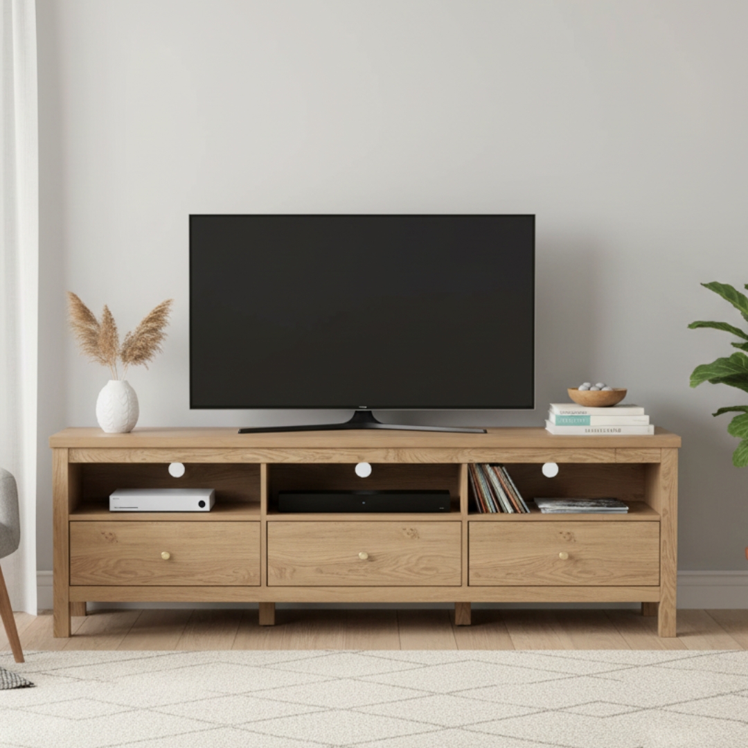 336048 MAIN RHODES 180cm 3 Drawers TV Cabinet-Oak - Image 1