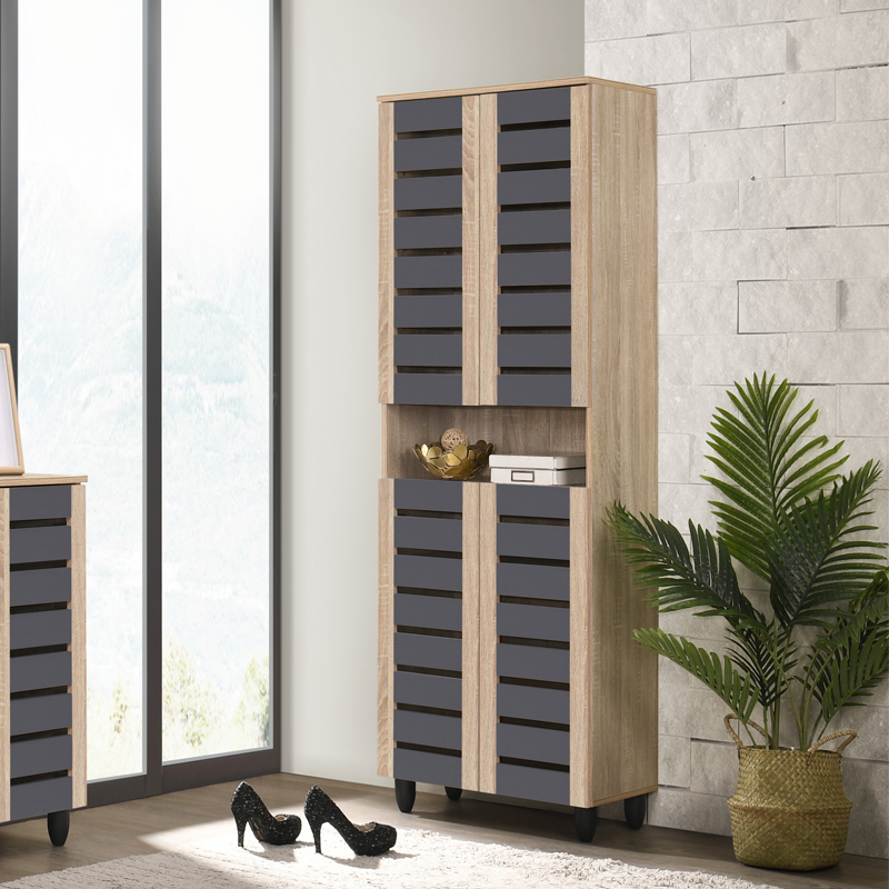 1.73M 8 Layers MDF Mirrored Shoe Cabinet With Ventilation Holes