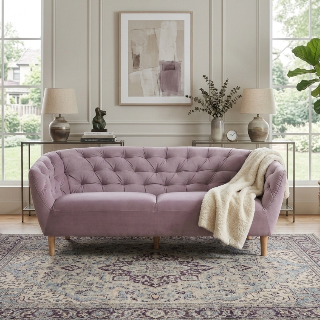 233151 MAIN HUAYRA 3 Seater Velvet Sofa-Rosa - Image 1