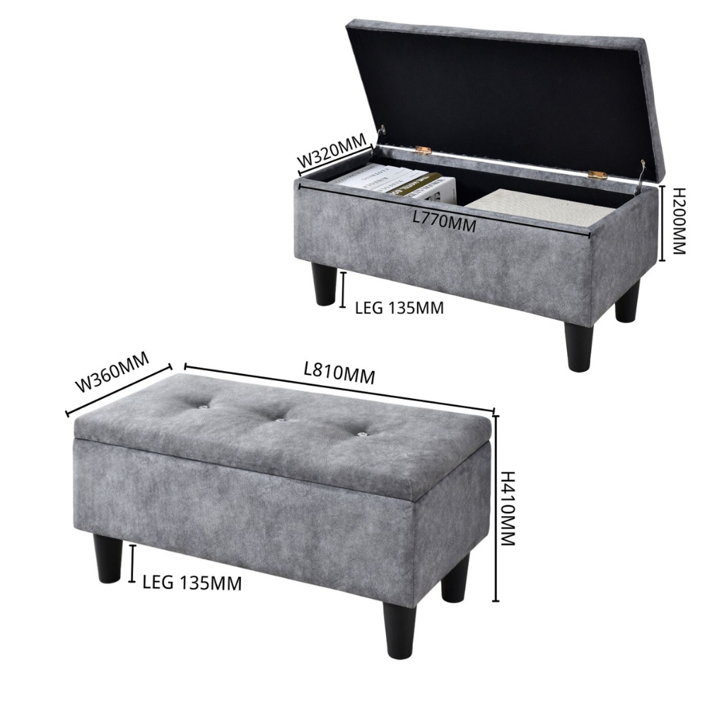 Light grey shop storage bench