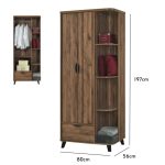 ARCHI 2 Door 1 Drawer Wardrobe-Walnut - Image 5