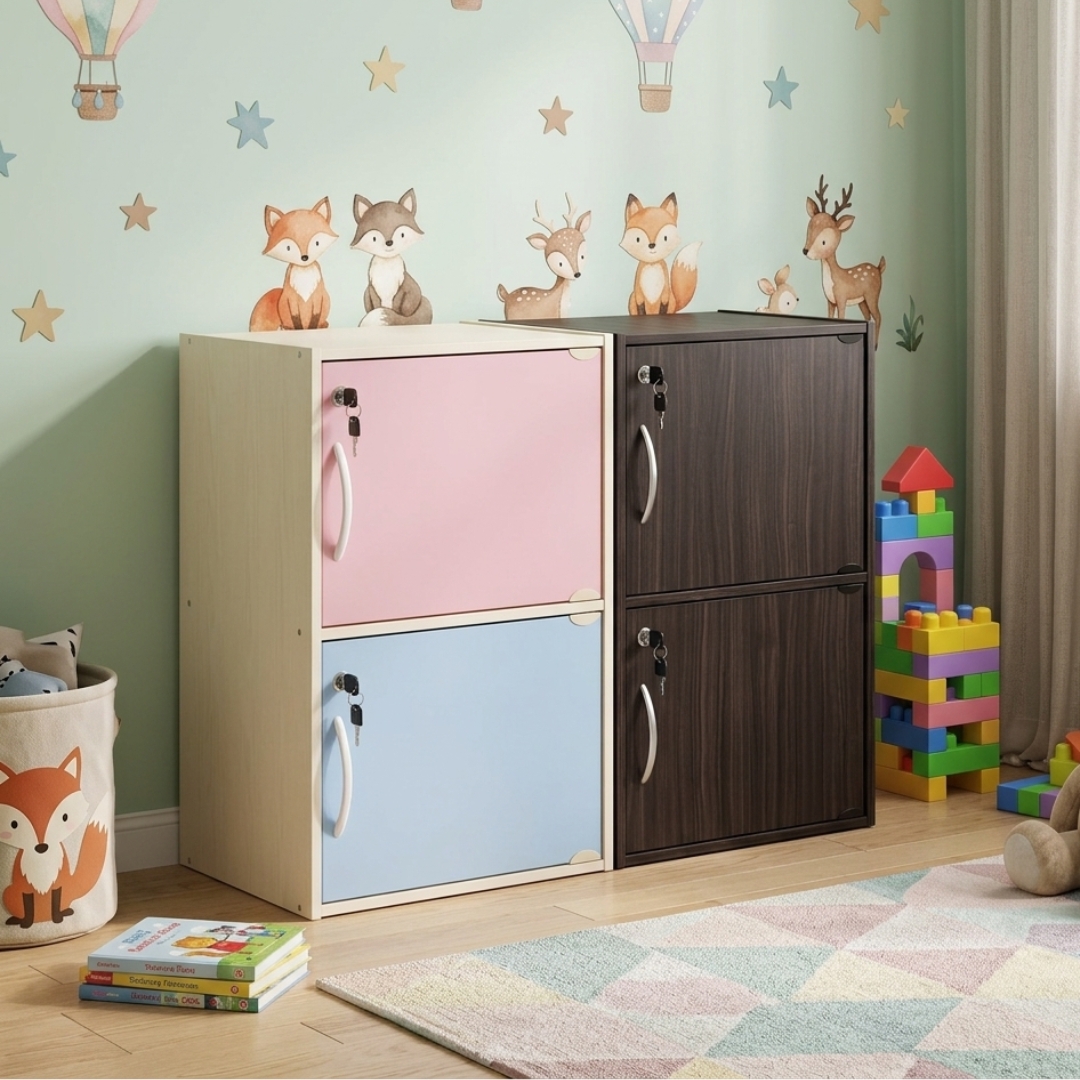 CODEY 2D CODEY 2 Door Kids Storage Cabinet With Key Lock- 2 Colors - Image 1
