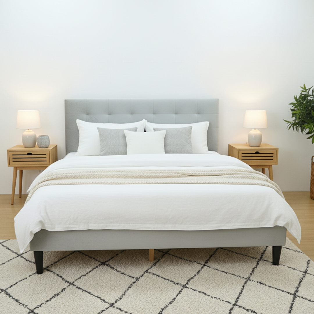 EBONY GREY-1 EBONY Queen Velvet Fabric Bed Frame-Light Grey - Image 1