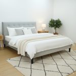 EBONY Queen Velvet Fabric Bed Frame-Light Grey - Image 2