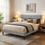 EBONY Queen Velvet Fabric Bed Frame-Light Grey - Image 2