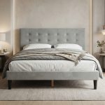 EBONY Queen Velvet Fabric Bed Frame-Light Grey