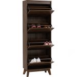 HIRANO Tall 4 Flip Door Shoe Cabinet-Walnut - Image 3