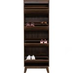 HIRANO Tall 4 Flip Door Shoe Cabinet-Walnut - Image 5